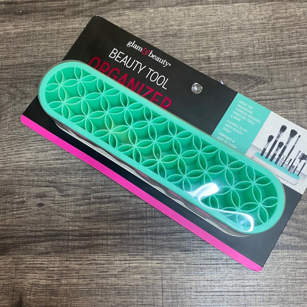 Glam and Beauty Teal Geometric Pattern Beauty Tool Organizer Holder‎